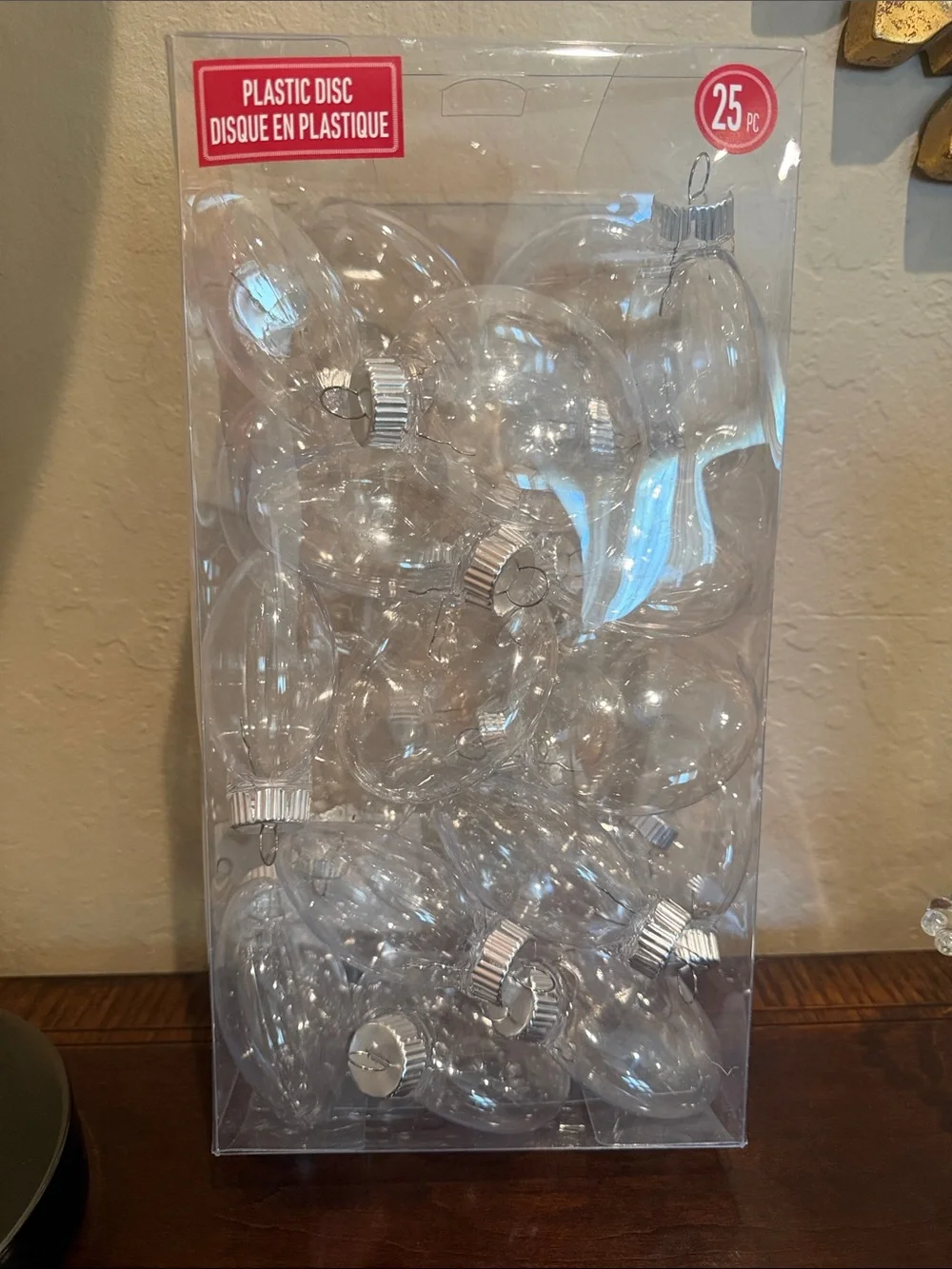 Make Market Clear Disc Plastic Christmas Ornaments 25 Pack 80mm Silver Tops